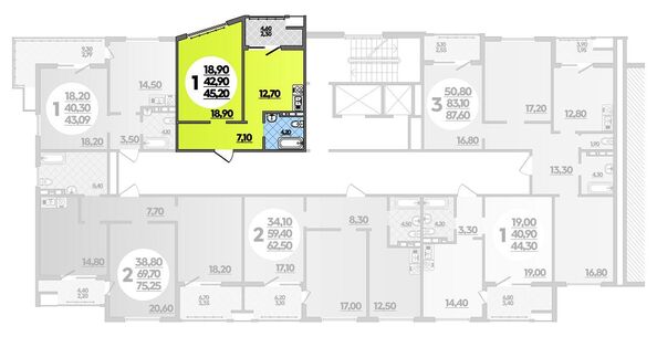 Планировка 1-комн 45,2 м²
