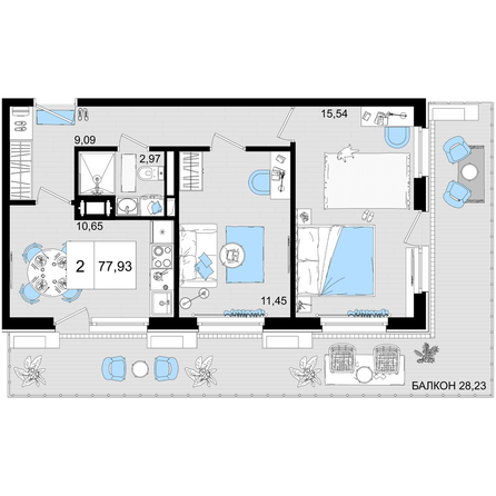 Планировка 2-комн 77,9 м²