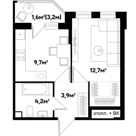 Планировка 1-комн 32,3 м²