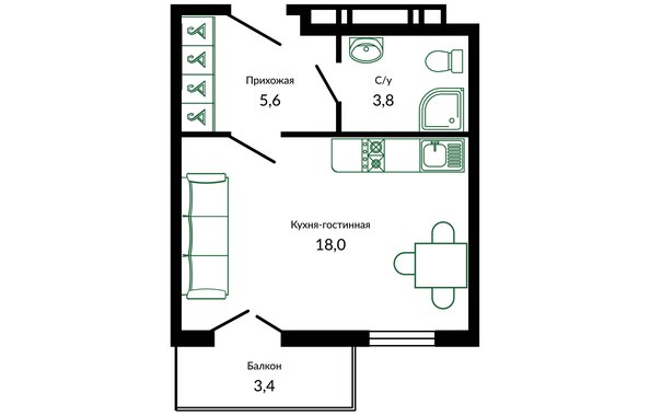 Планировка 1-комн 28,2 м²