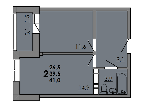 Планировка 2-комн 41 м²