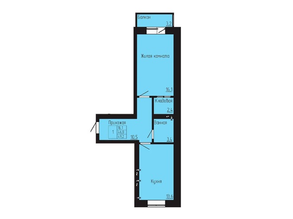Планировка 1-комн 49,2 м²