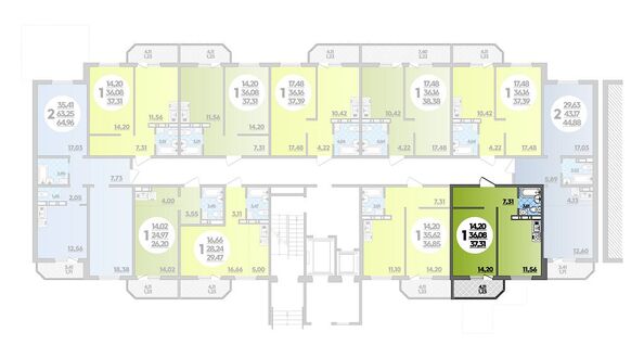 Планировка 1-комн 37,31 м²