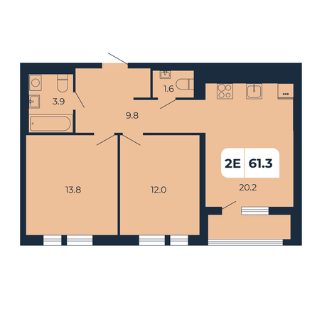 Планировка 2-комн 61,3 м²