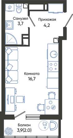 Планировка Студия 26,3 - 30 м²