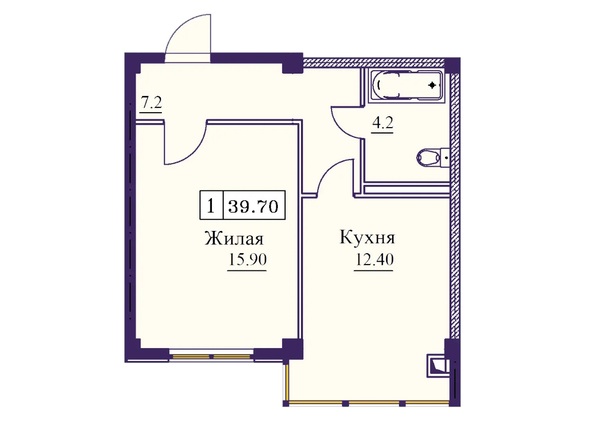 Планировка 1-комн 39,7 м²