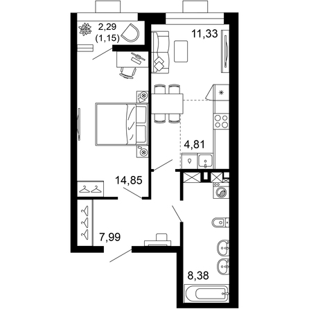 Планировка 2-комн 48,51 м²