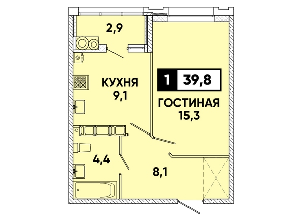 Планировка 1-комн 39,8 м²