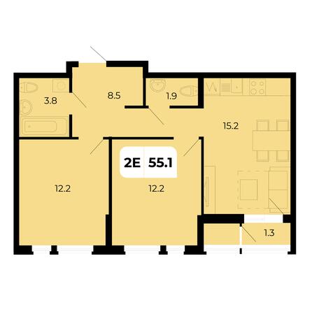 Планировка 2-комн 55,1 м²