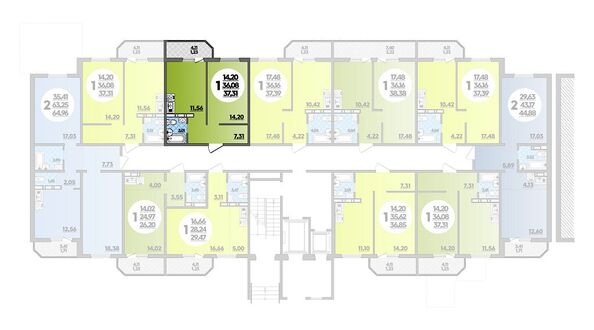 Планировка 1-комн 37,31 м²