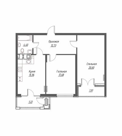 Планировка 2-комн 74,75 м²