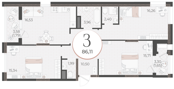 Планировка 3-комн 86,11 м²