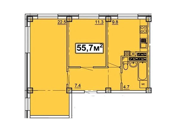 Планировка 2-комн 55,7 м²