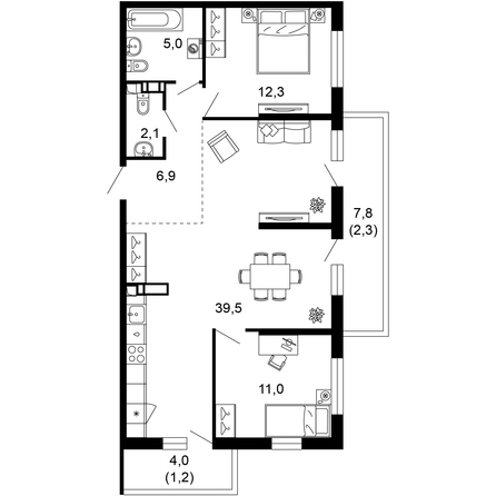 Планировка 2-комн 80,3 м²