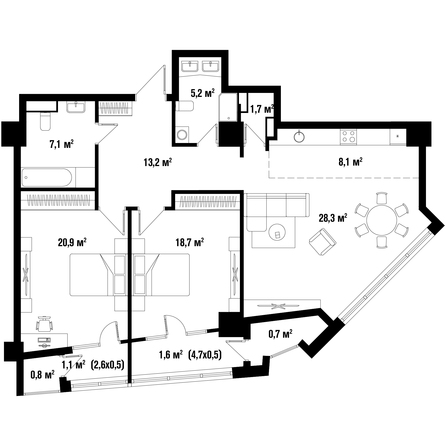 Планировка 3-комн 107,4 м²