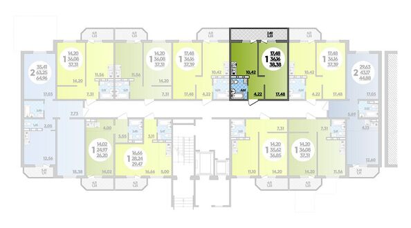 Планировка 1-комн 38,38 м²