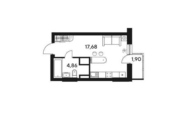 Планировка Студия 24,66 м²