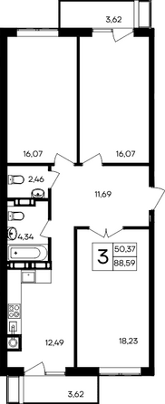 Планировка 3-комн 88,59 м²
