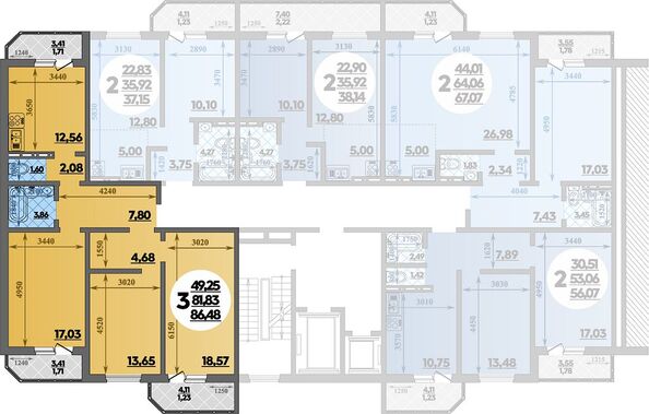 Планировка 3-комн 86,48 м²