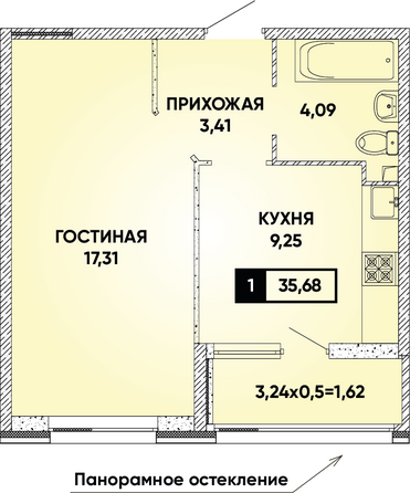 Планировка 1-комн 35,68 м²