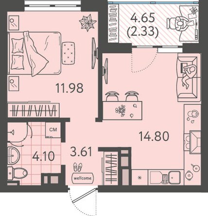 Планировка 1-комн 36,82 м²