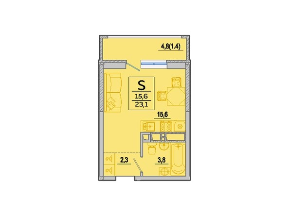 Планировка Студия 23,1 м²