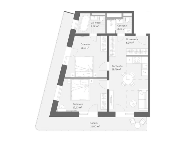 Планировка Апартамент 80,5 м²