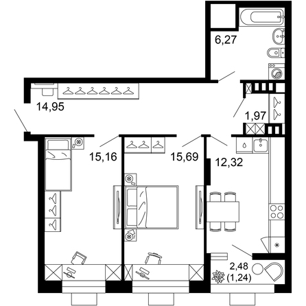 Планировка 2-комн 67,6 м²