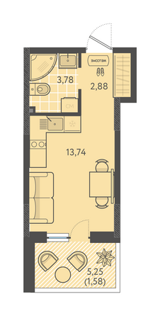 Планировка Студия 21,98 м²