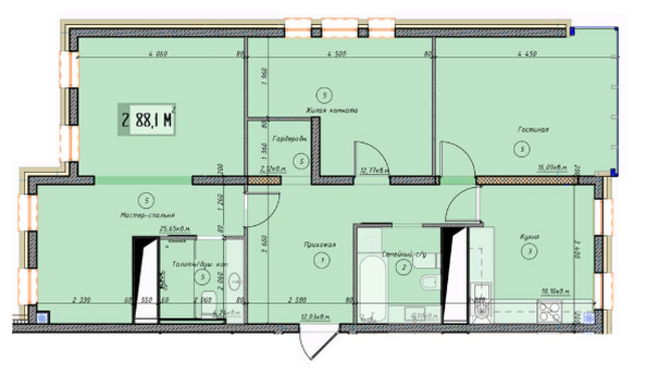 Планировка 2-комн 88,1 м²