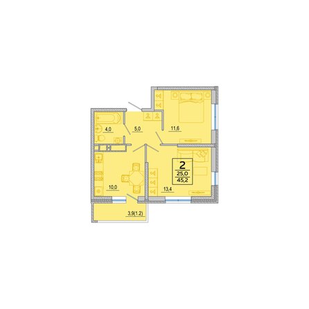 Планировка 2-комн 45,2 м²