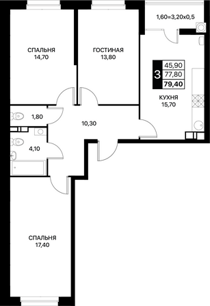 Планировка 3-комн 79,4 м²