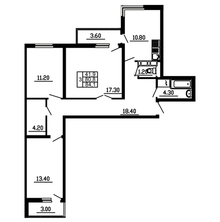 Планировка 3-комн 84,1 м²