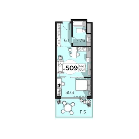 Планировка 2-комн 55,5 м²