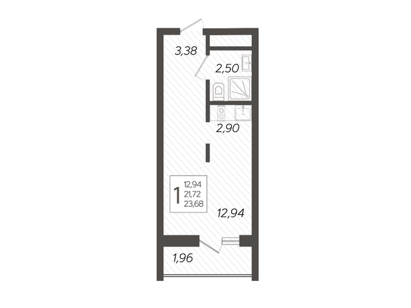 Планировка 1-комн 23,68 м²