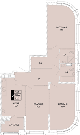 Планировка 3-комн 92,7 - 93,2 м²