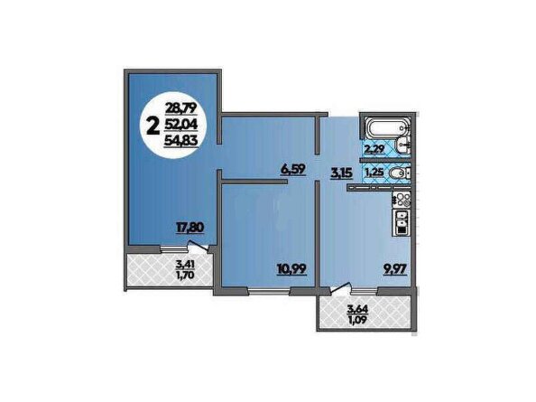 Планировка 2-комн 54,83 м²