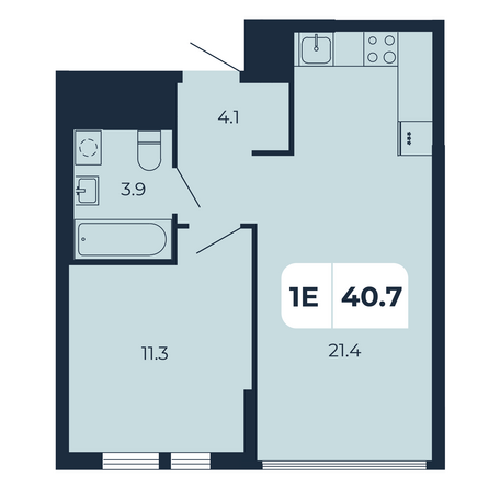 Планировка 1-комн 40,7 м²