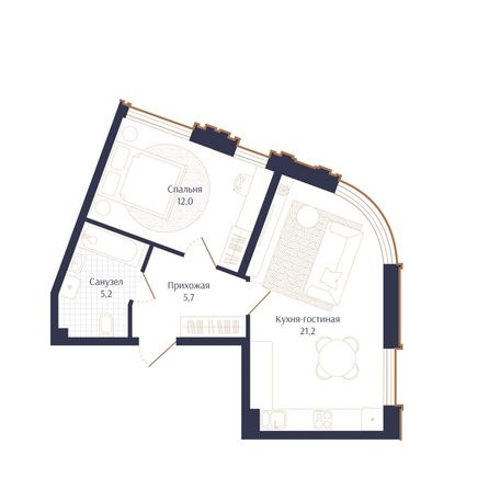 Планировка 1-комн 44,1 м²