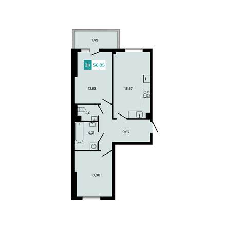 Планировка 2-комн 56,85 м²