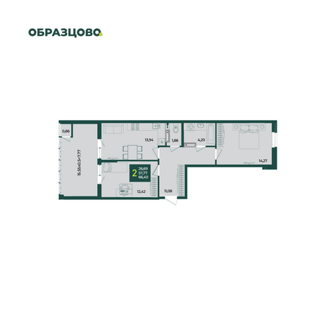 Планировка 2-комн 66,4 м²