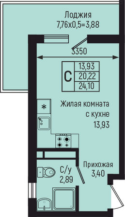 Планировка Студия 24,1 м²