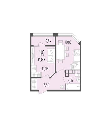 Планировка 1-комн 31,88 м²