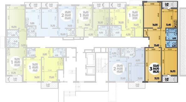 Планировка 3-комн 88,3 м²