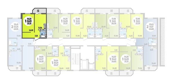 Планировка 1-комн 37,31 м²