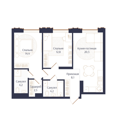 Планировка 2-комн 66,5 м²