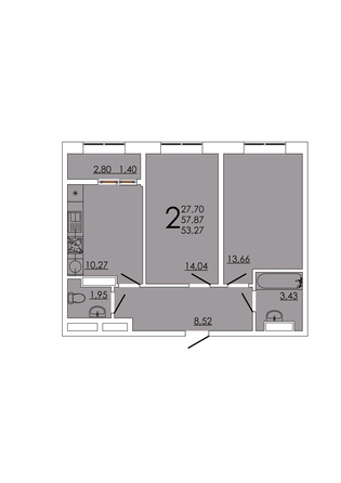 Планировка 2-комн 53,27 м²