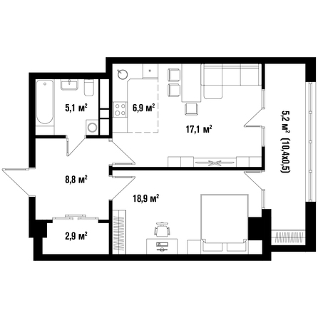 Планировка 2-комн 64,9 м²