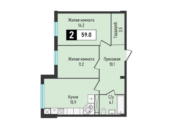 Планировка 2-комн 59 м²