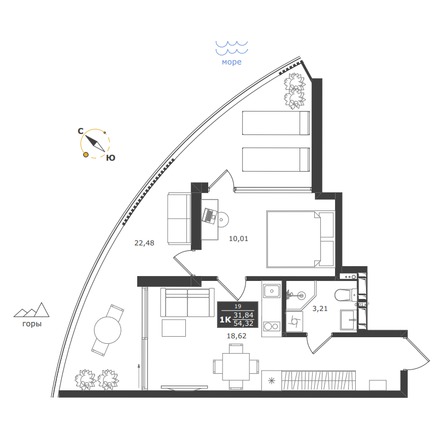 Планировка Апартамент 54,32 м²